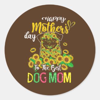 Sticker Rond Happy Mother's Day To The Best Dog Mom Sunflowers