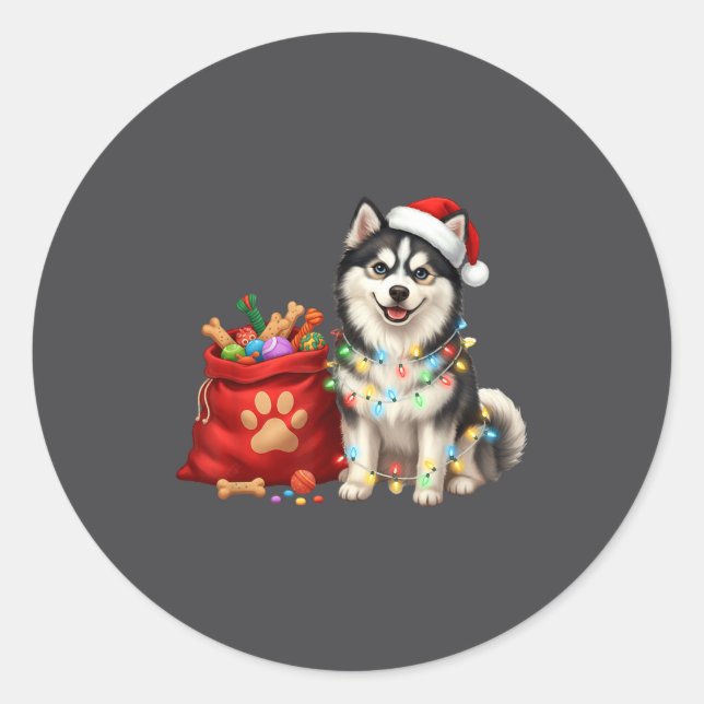 Sticker Rond Happy Msky Christmas Lights Dog Mom Msky  (Devant)
