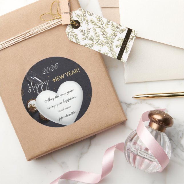 Sticker Rond Happy New Year2026 (Cadeaux)