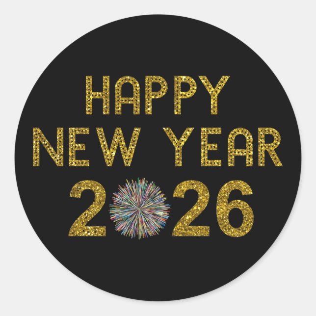 Sticker Rond Happy New Year 2026 (Devant)