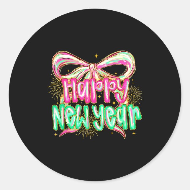 Sticker Rond Happy New Year 2026 Brushstroke Coquette Firework  (Devant)