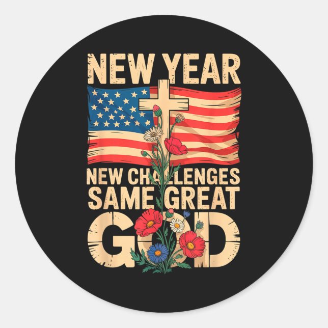Sticker Rond Happy New Year 2026 Christian Challenges Same Grea (Devant)