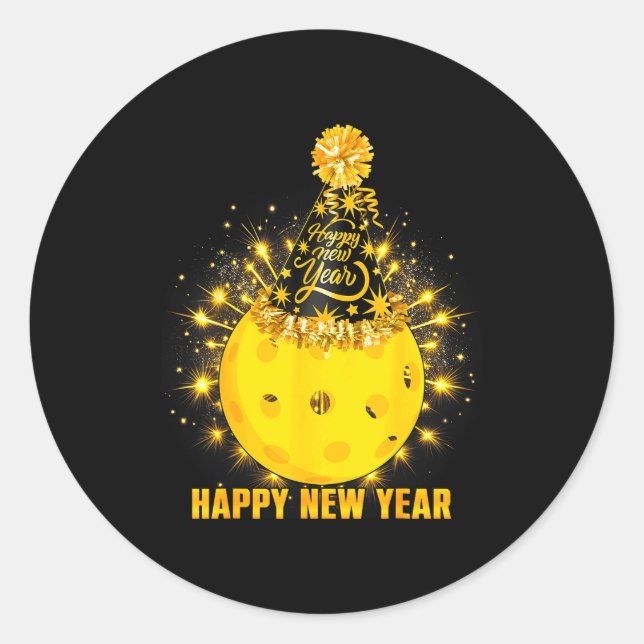 Sticker Rond Happy New Year 2026 Ckleball Party Hat New Years E (Devant)