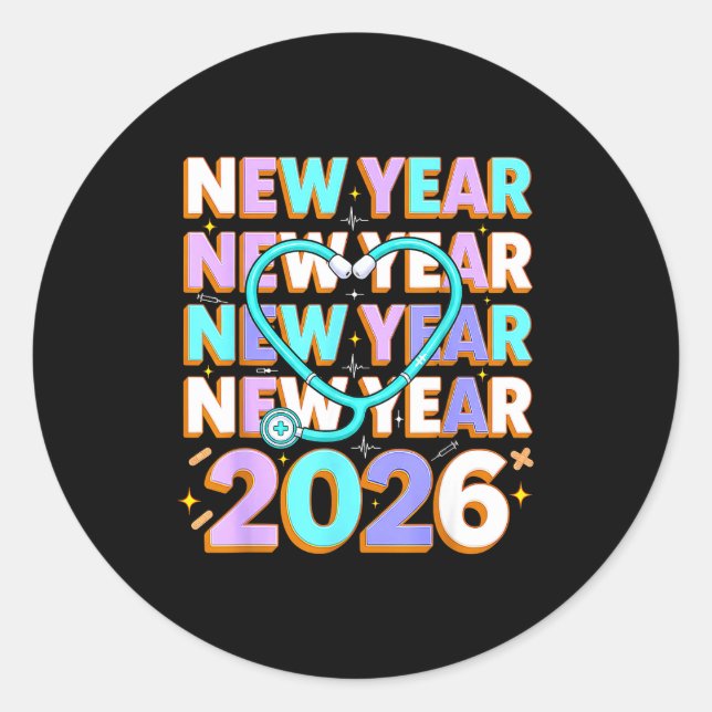 Sticker Rond Happy New Year 2026 Coquette Bows New Years Nurse  (Devant)