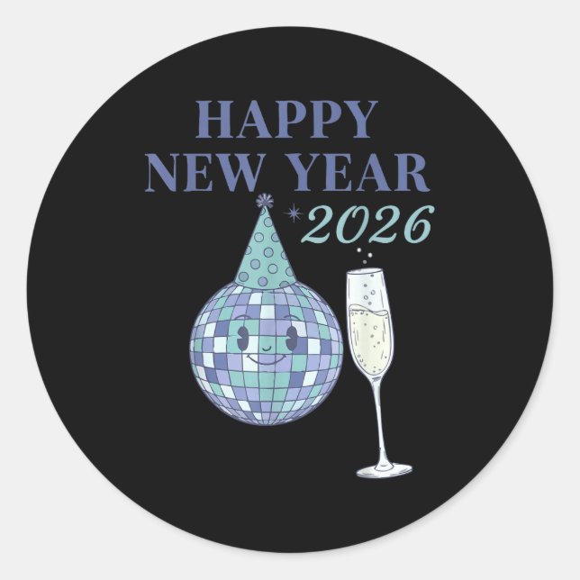 Sticker Rond Happy New Year 2026 Disco Ball Celebration  (Devant)