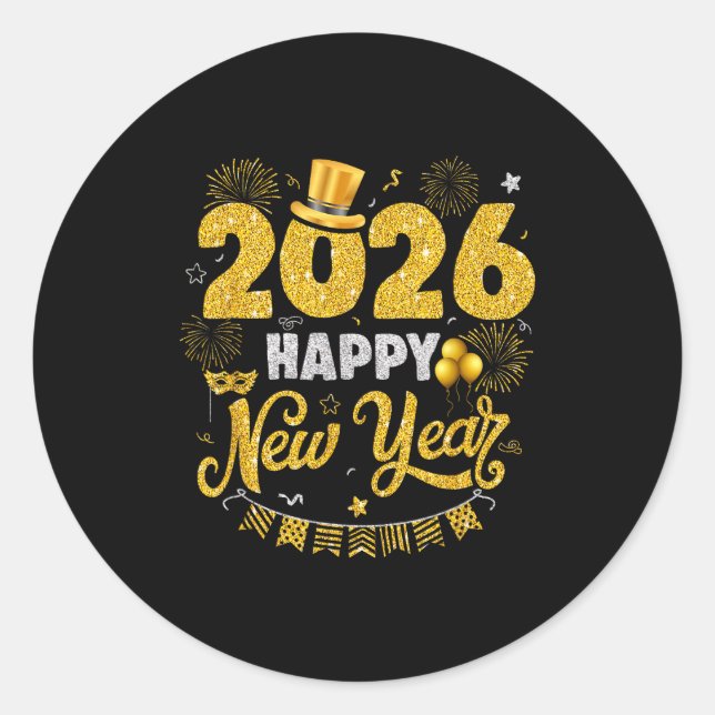 Sticker Rond Happy New Year 2026 Fireworks New Years Eve Party  (Devant)