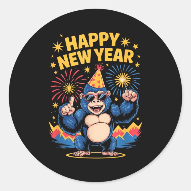 Sticker Rond Happy New Year 2026 Funny Kids Bigfoot Lovers Part (Devant)