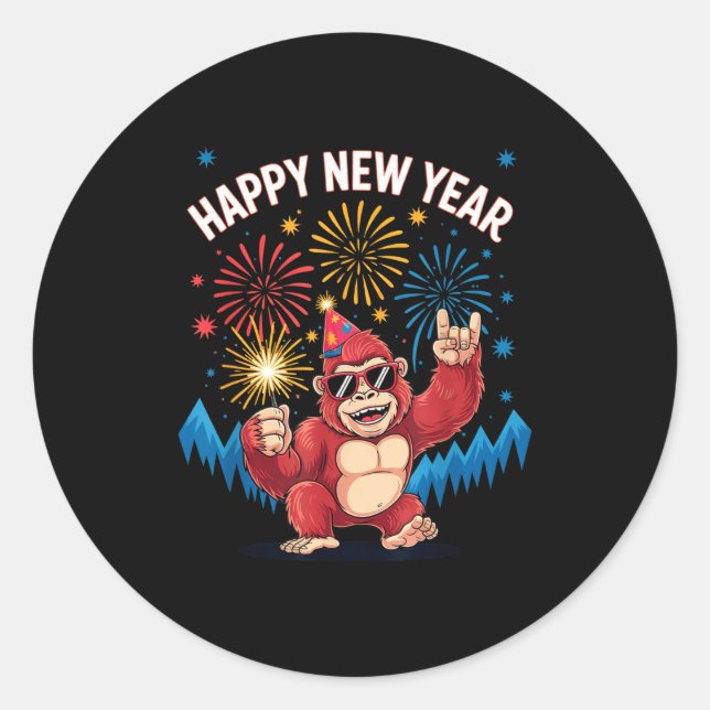 Sticker Rond Happy New Year 2026 Funny Kids Bigfoot Lovers Part (Devant)