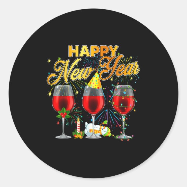 Sticker Rond Happy New Year 2026 Gles Of Wine Fireworks New Yea (Devant)