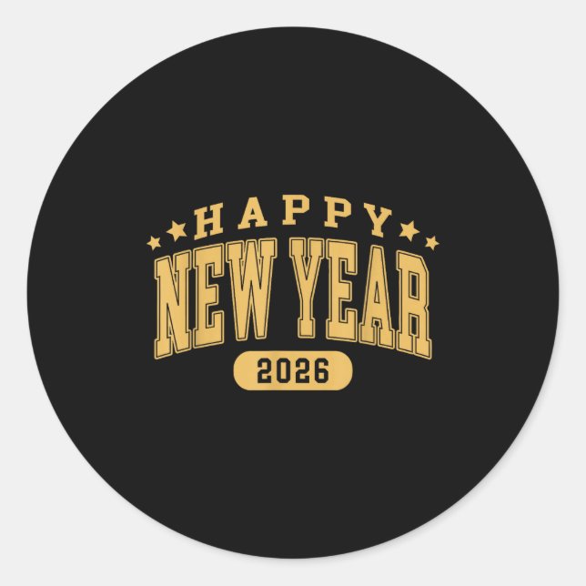 Sticker Rond Happy New Year 2026 New Year Party Family Matching (Devant)