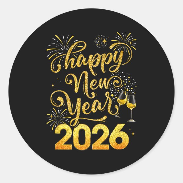Sticker Rond Happy New Year 2026 Party New Years Eve Holiday  (Devant)
