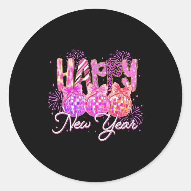 Sticker Rond Happy New Year 2026 Preppy New Years Nk Coquette B (Devant)