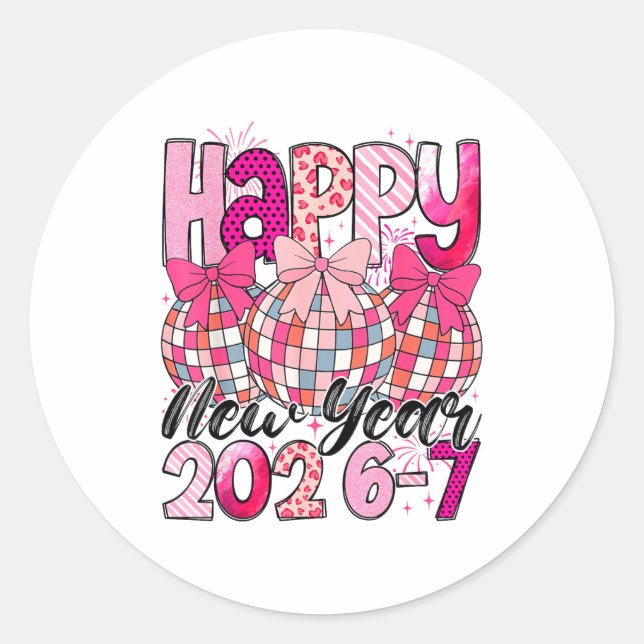Sticker Rond Happy New Year 202-67 Meme Cute Coquette Nk Bow Di (Devant)