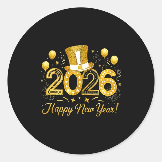 Sticker Rond Happy New Year Balloons Party 2026 Together Family (Devant)