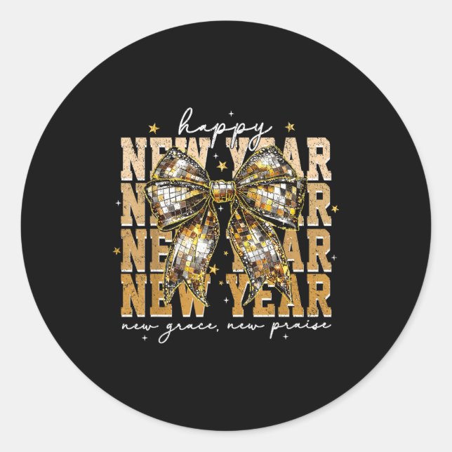 Sticker Rond Happy New Year Coquette Bow New Year New Grace New (Devant)