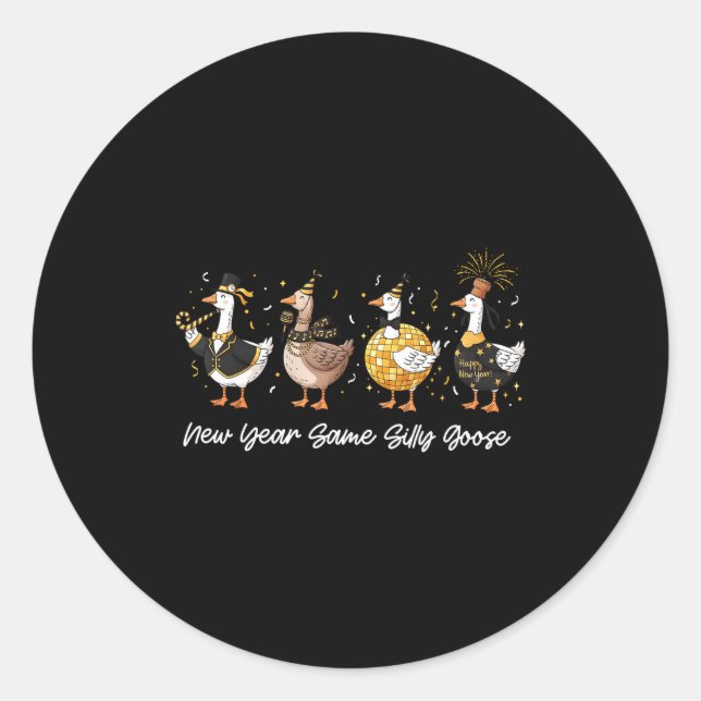 Sticker Rond Happy New Year Crew 2026 New Year Silly Goose Matc (Devant)