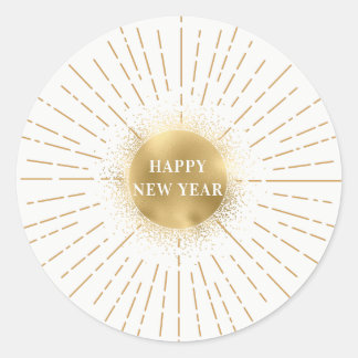 Sticker Rond Happy New Year Moderne Solaire Or