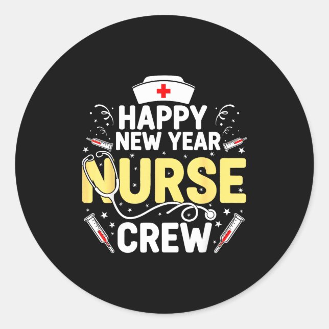 Sticker Rond Happy New Year Nurse Shirt, Fireworks Stethoscope  (Devant)
