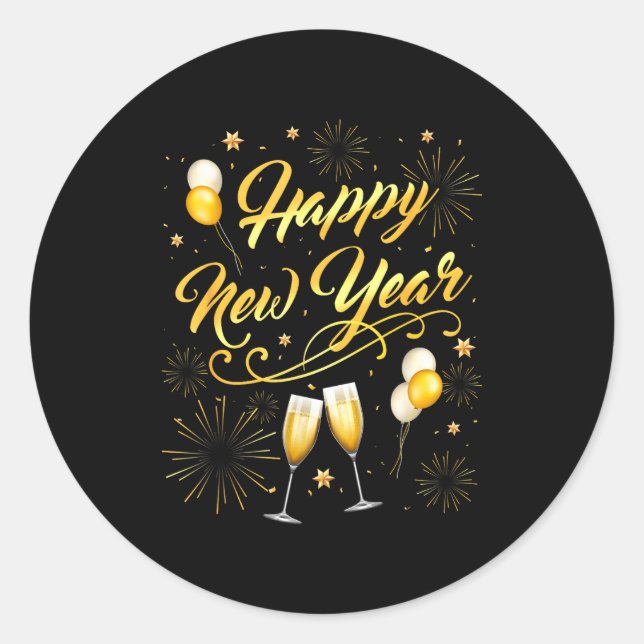 Sticker Rond Happy New Year Party 2026 Ballon Family Matching  (Devant)