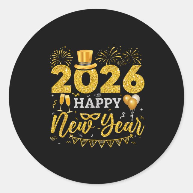 Sticker Rond Happy New Year Party 2026 Ballon Family Matching M (Devant)
