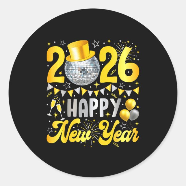 Sticker Rond Happy New Year Party 2026 Balloon Family Matching  (Devant)