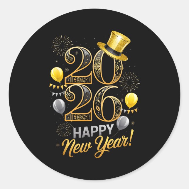 Sticker Rond Happy New Year Party 2026 Family Matching Balloon  (Devant)