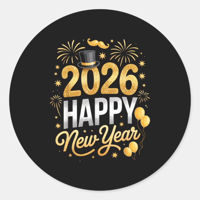 Sticker Rond Happy New Year Party 2026 Fireworks Family Matchin (Devant)
