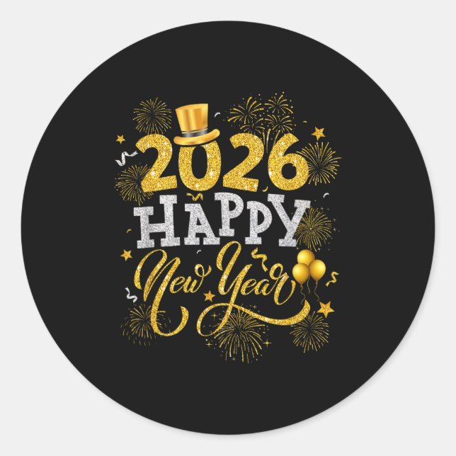 Sticker Rond Happy New Year Party 2026 Fireworks Family Matchin (Devant)
