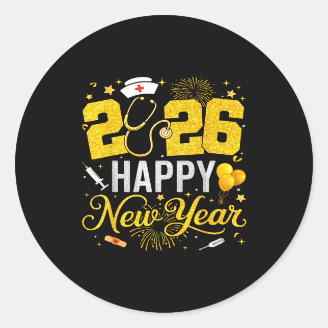 Sticker Rond Happy New Year Party 2026 Nurse Family Matching Me (Devant)