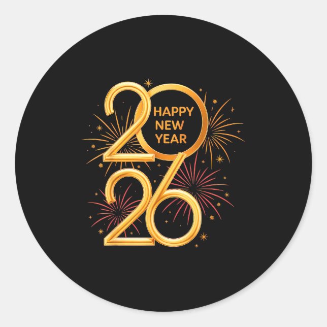 Sticker Rond Happy New Year Party Supplies 2026 Family Matching (Devant)