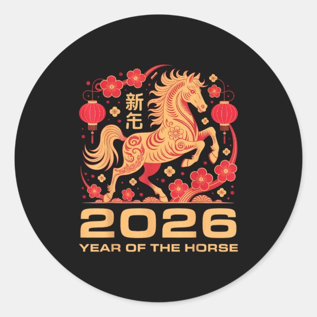 Sticker Rond Happy New Year-year Of The Horse Chinese New-year  (Devant)