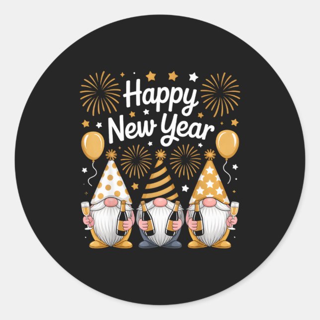 Sticker Rond Happy New Years Eve Party Gnomes Matching Family  (Devant)