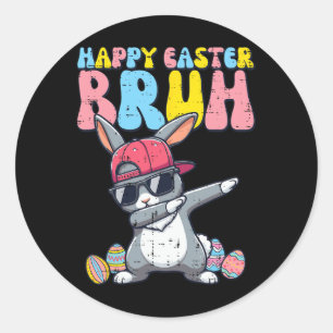 Sticker Rond Happy Pâques Bruh Bunny Dab Rabbit Danse Garçons E