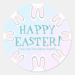 Sticker Rond Happy Pâques pastel coutume coutume lapins mignons