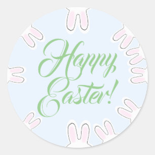 Sticker Rond Happy Pâques pastel script mignon lapins amusants