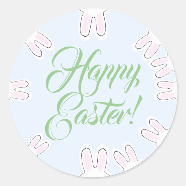 Sticker Rond Happy Pâques pastel script mignon lapins amusants (Devant)