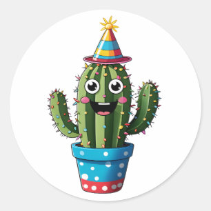 Sticker Rond Happy Party Cactus - Jote Festive Dessin