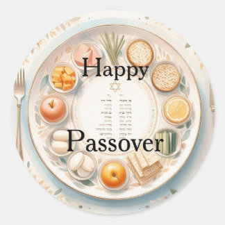 Sticker Rond Happy Passover Seder Plate - Minimalistic Modern