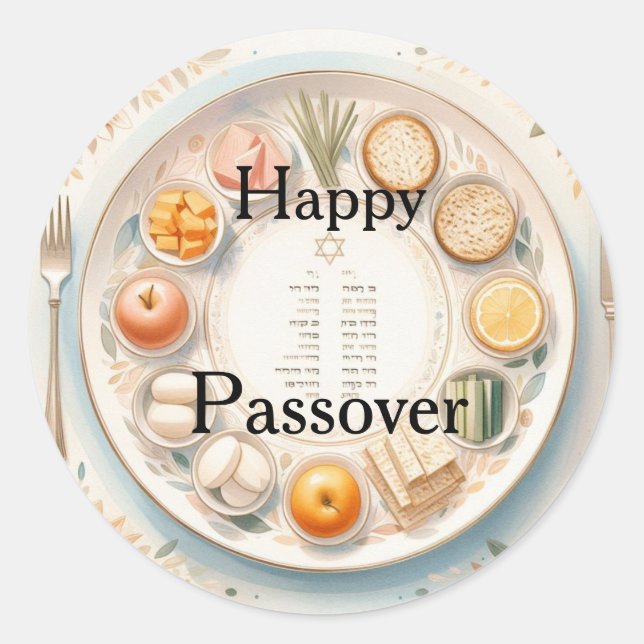 Sticker Rond Happy Passover Seder Plate - Minimalistic Modern (Devant)