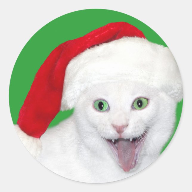 Sticker Rond Happy Père Noël Cat (Devant)