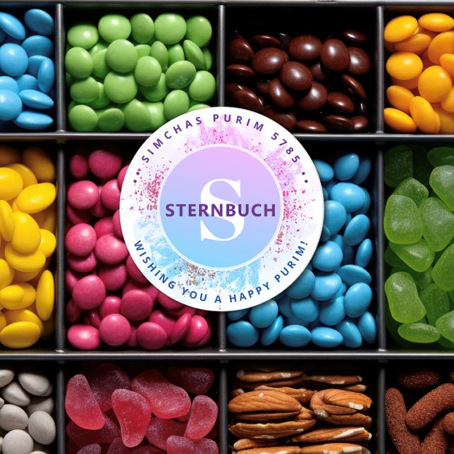 Sticker Rond Happy Purim Aquarelle Parties scintillant Blue Mon (Créateur téléchargé)