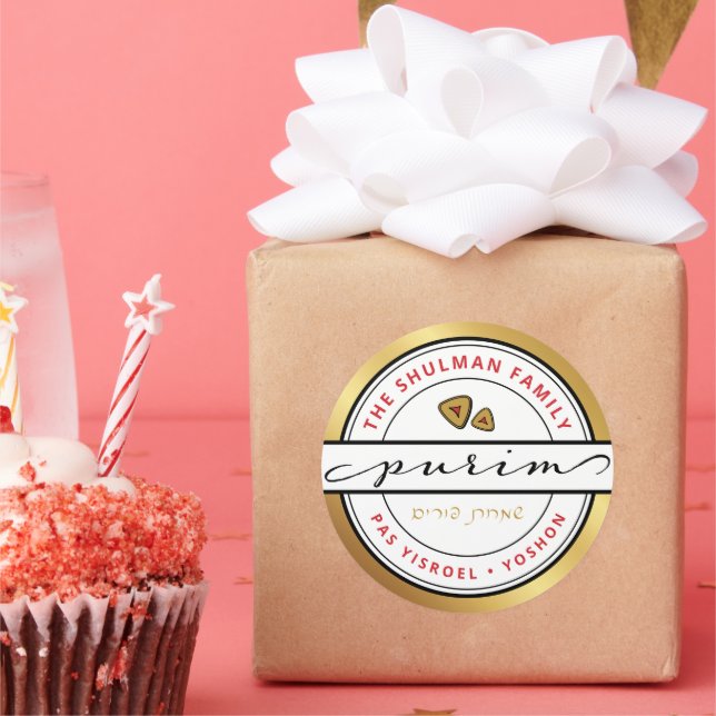Sticker Rond Happy Purim Mishloach Manos Kosher Détails Grand (Fête)