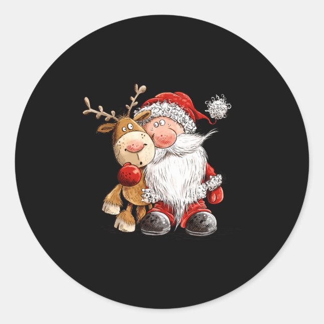 Sticker Rond Happy Reindeer And Santa Christmas Illustration Pr (Devant)