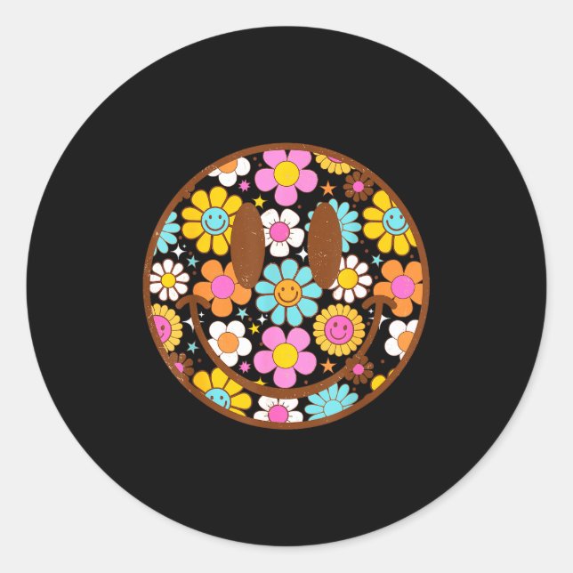 Sticker Rond Happy Retro Daisy Smile Face Preppy Aesthetic Men  (Devant)