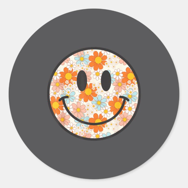 Sticker Rond Happy Retro Daisy Smile Face Preppy Aesthetic Men  (Devant)