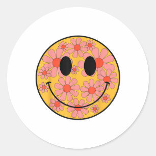 Sticker Rond Happy Retro Daisy Smile Face Preppy Hommes esthéti