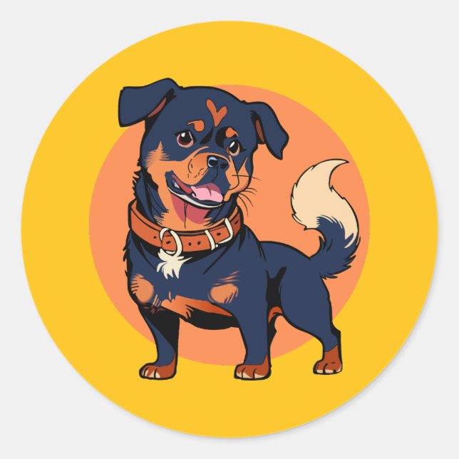 Sticker Rond Happy Rottweiler Cartoon (Devant)