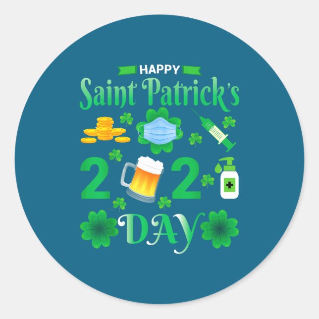 Sticker Rond Happy Saint Patrick's Day 2024 Irish Shamrock Face (Devant)