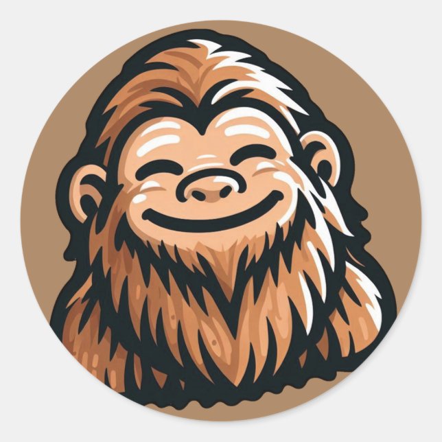 Sticker Rond Happy Sasquatch - Souriant Bigfoot (Devant)
