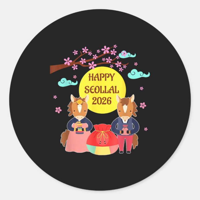 Sticker Rond Happy Seollal 2026 Korean Lunar New Year Of The Ho (Devant)